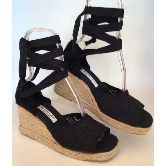 APOSTROPHE Espadrille Ankle Tie Peep Toe Wedges, Black (Size 9.5 M) - Picture 8 of 11